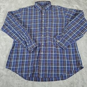 Vintage Ralph Lauren Shirt Mens XL Blue Tartan Plaid Custom Fit ‎ 2 Ply Cotton